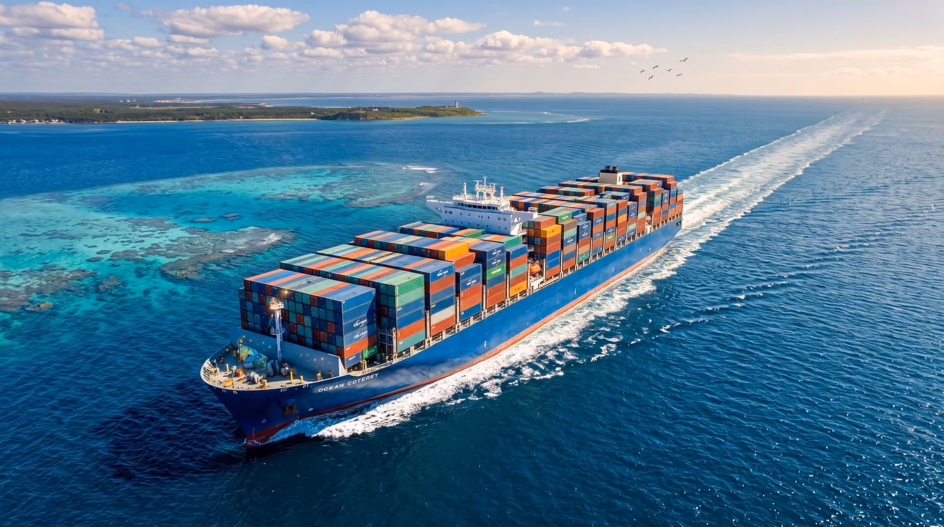 Cargo ship loaded with containers at sea